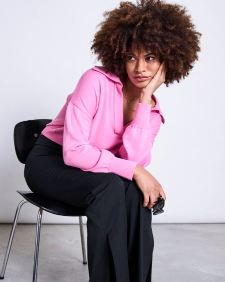 Pull col v court rose en coton bio - almada raspberry, Jan'n June, photo 3