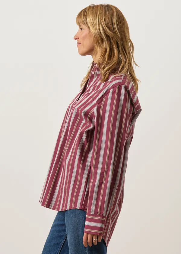 Chemise ample en coton bio | rayée "Stripe loose shirt blouse | velvet red-amberwood", Armedangels