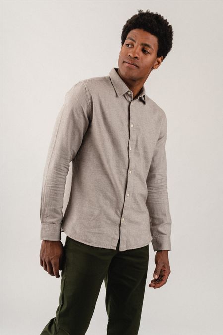 Chemise marron clair en flanelle de coton bio - larch friar brown