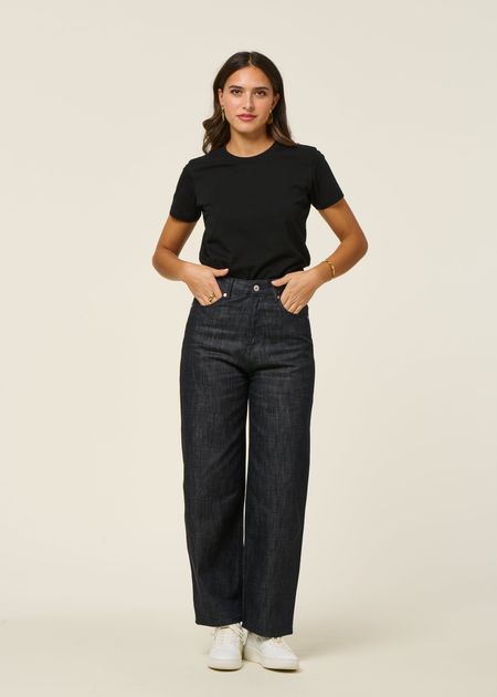 Jean ballon en coton bio | noir délavé "leila suse dry" - Kings of Indigo