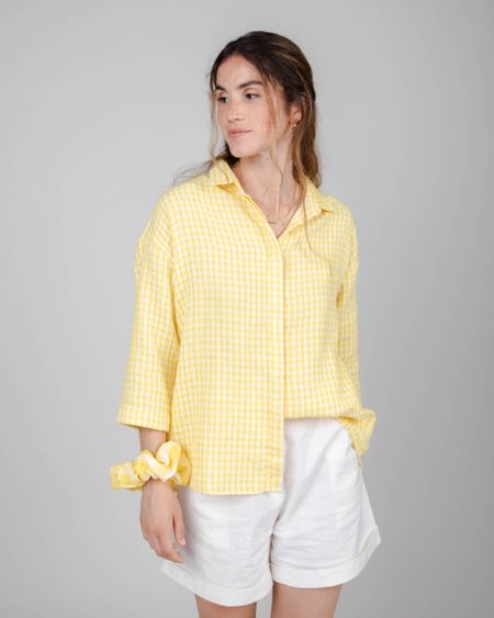 Chemise vichy jaune en coton bio et matière recyclée - lorena blouse lemon