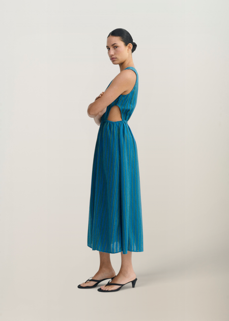 Robe en coton bio | bleu vert rayé "Windsor stripes kin dress", Thinking Mu, photo 3