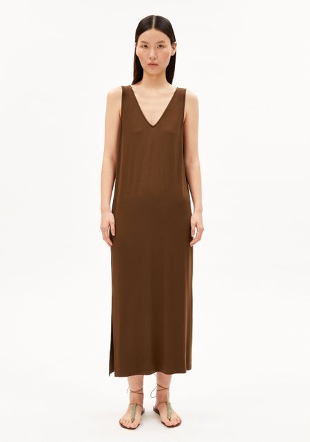 Robe longue en tencel | marron "Sleeveless jersey midi dress - dried palm"