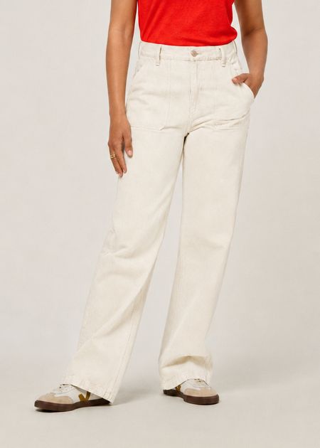 Jean droit large en coton bio | écru "asta workwear pants ivory" - Nudie Jeans