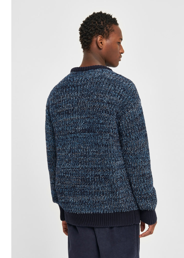 Pull en maille de coton bio | mélange de bleu "multicolored crew neck blue aop", Knowledge Cotton Apparel, photo 2