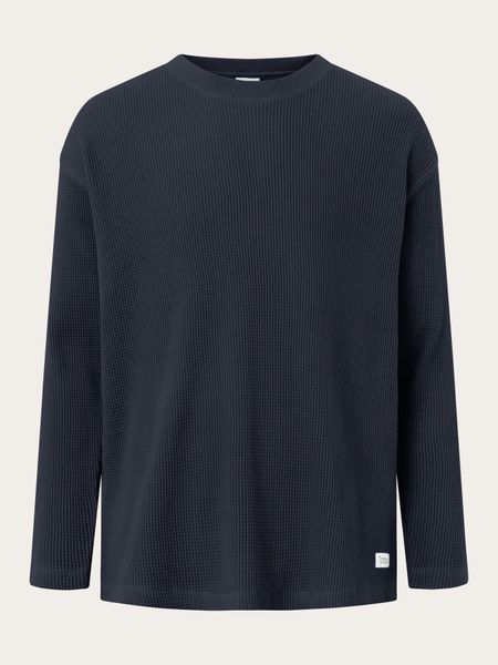 T-shirt manches longues gaufré en coton bio | marine "waffle oversized long sleeve night sky"