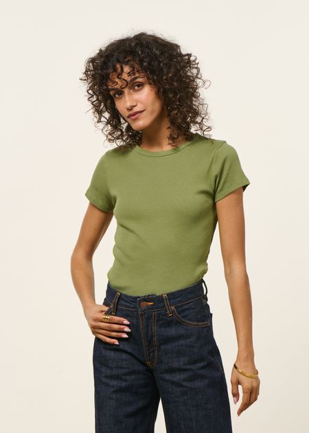 T-shirt manches courtes côtelé en coton bio | vert