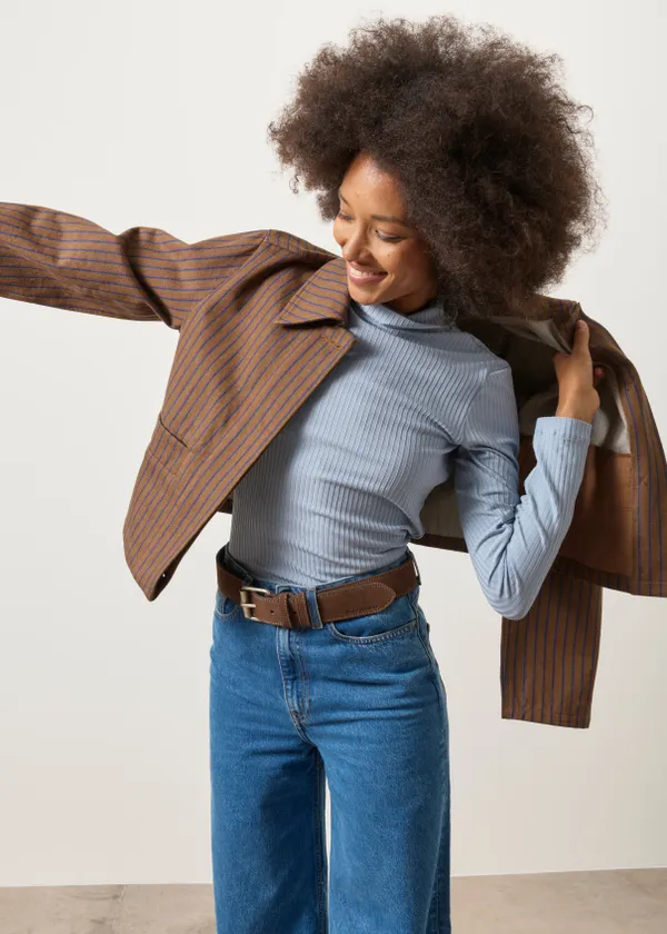 Veste en coton bio | marron "Albin stripes astrid jacket", Thinking Mu