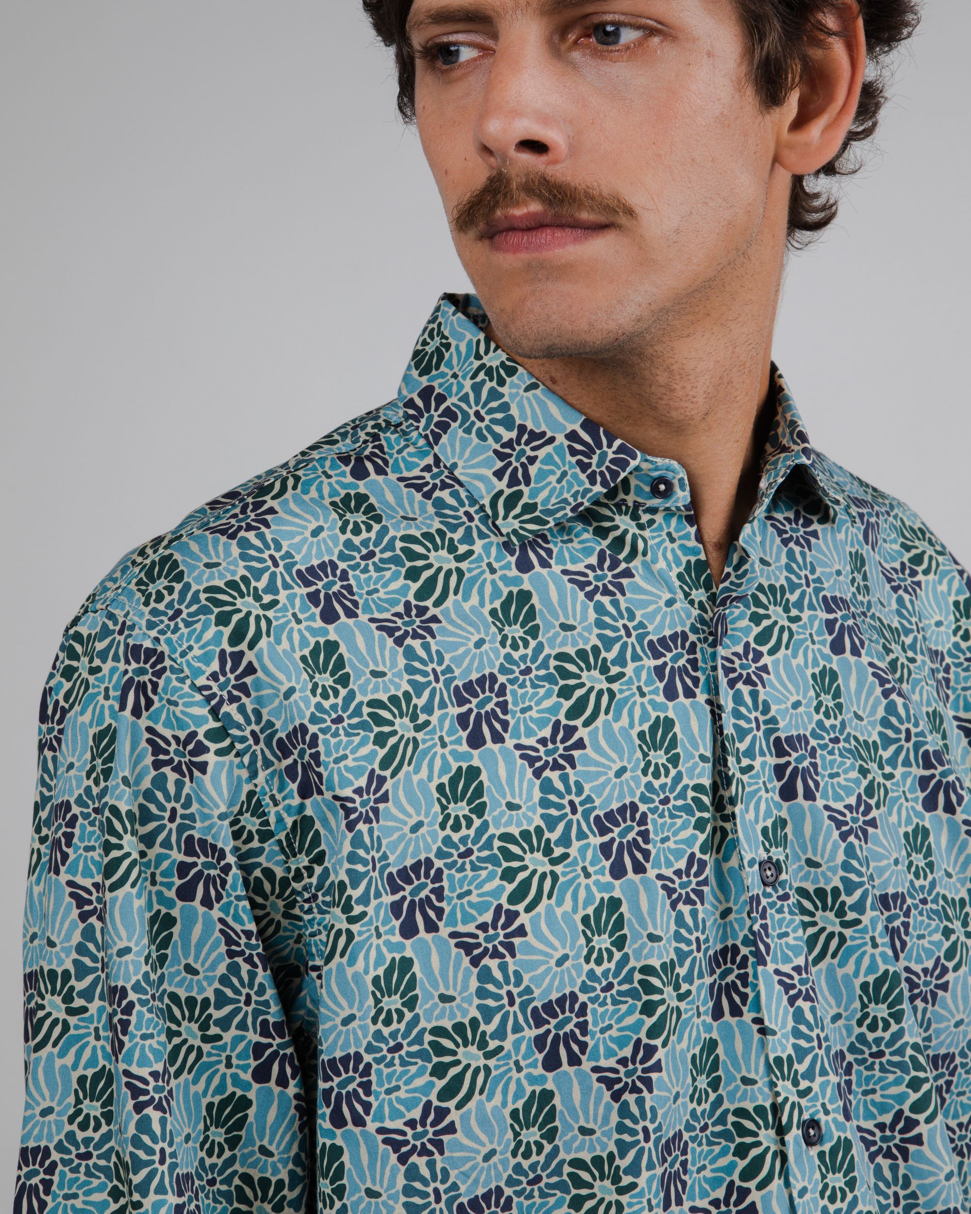 Gemustertes Hemd aus Bio-Baumwolle | Blau "spring regular shirt beige", Brava Fabrics, Foto 2