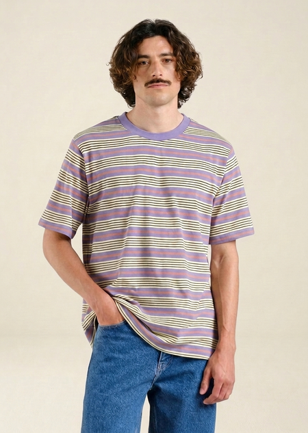 T-shirt en coton bio | rayé "gustavsberg retro stripe haze purple" - Dedicated