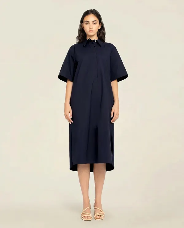Langes Kleid aus Bio-Baumwolle | Marineblau "medes - navy", Loreak Mendian
