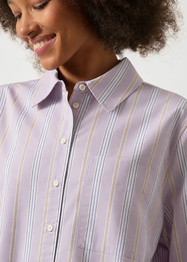 Chemise ample en coton bio | rayée "Stripe loose shirt blouse | moonlit lilac-sandstone", Armedangels