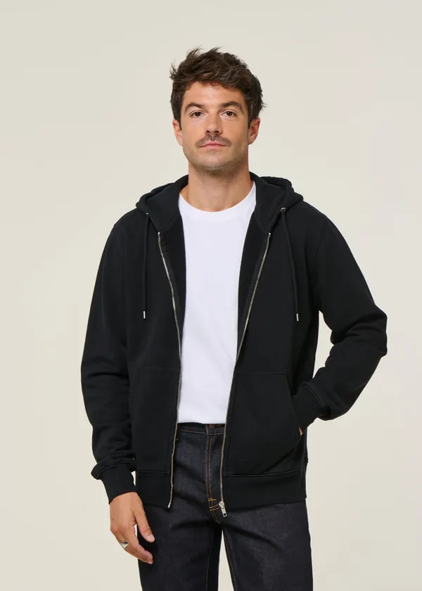 Sweat à capuche zippé en coton bio | noir "deep black", Colorful Standard