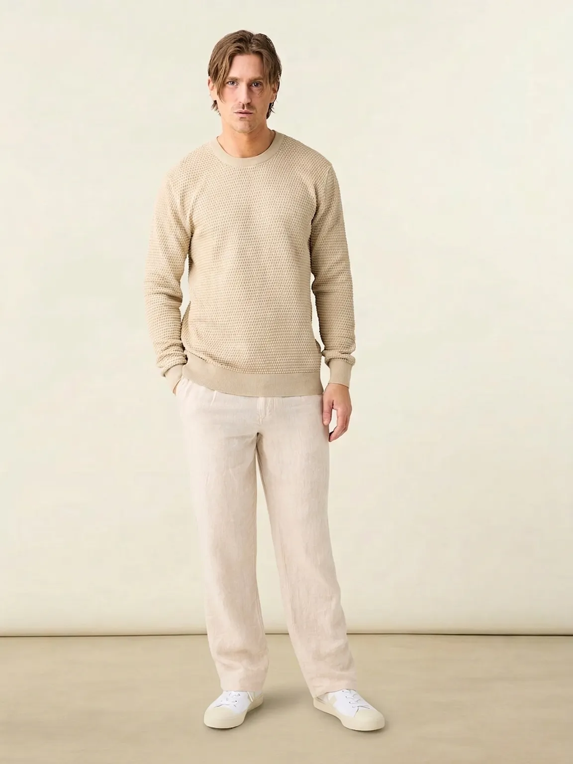 Pull en coton bio | beige " vagn regular bubble knit crew neck - light feather gray", Knowledge Cotton Apparel, photo 2