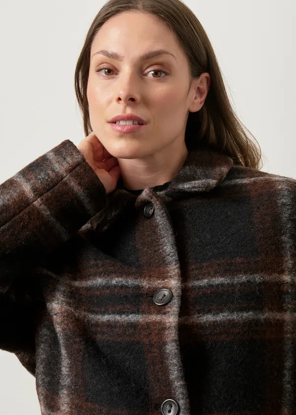 Veste en laine et coton bio | tartan marron, Lanius