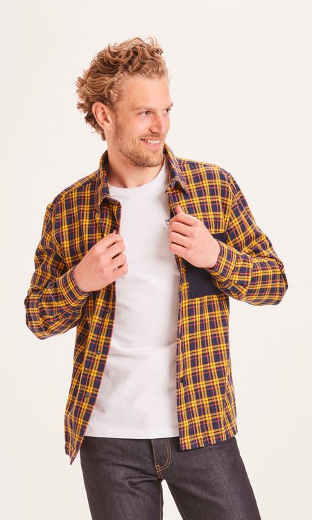 Surchemise jaune et bleu à carreaux en lyocell et coton bio - pine total eclipse