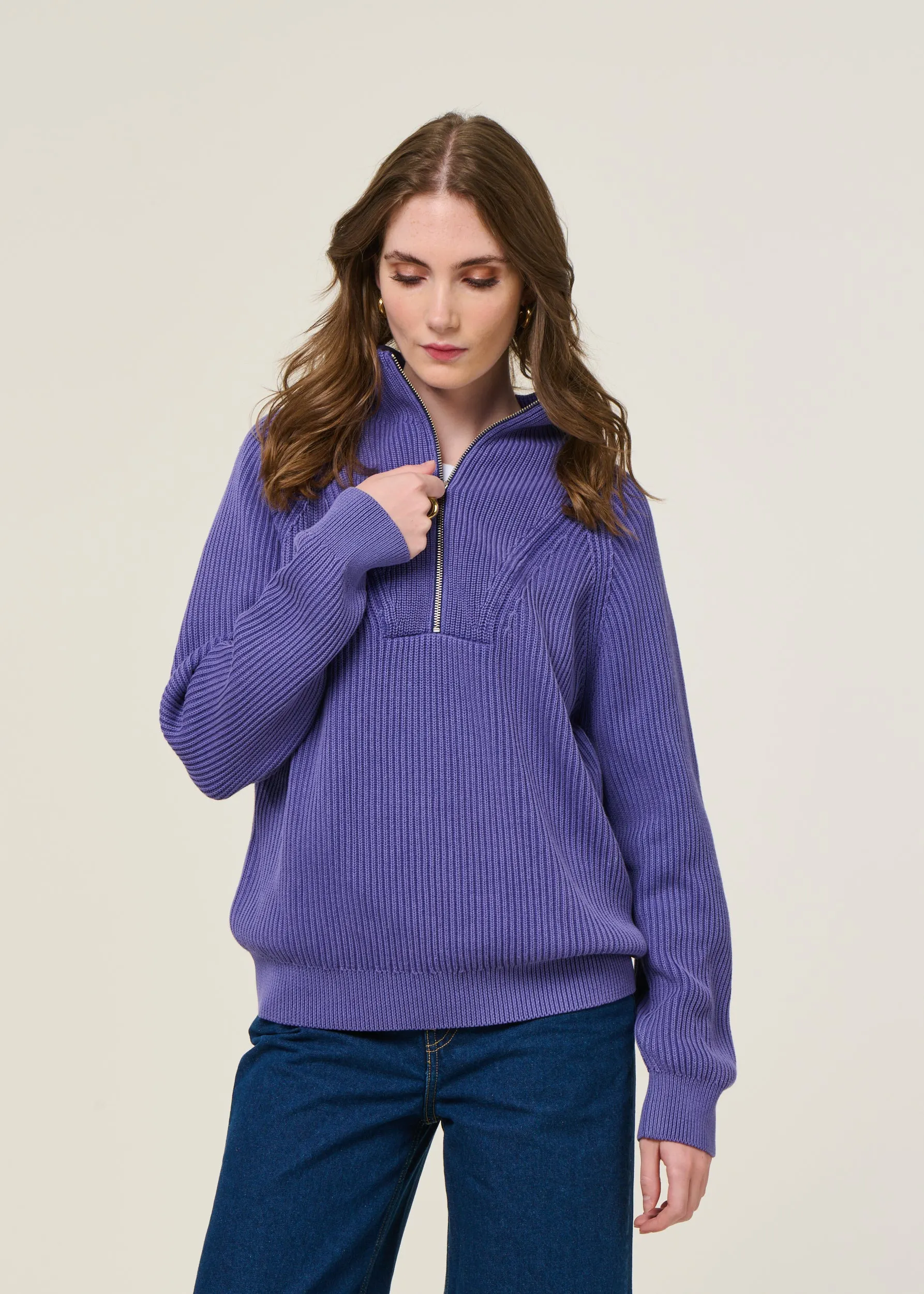Pull col camionneur en coton bio | violet "ronyiaas gmt dye - indigo lilac", Armedangels, photo 1