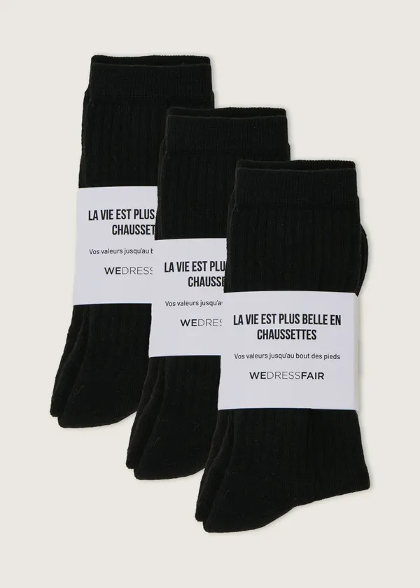 Pack de 3 paires de chaussettes en coton bio | noir, WeDressFair