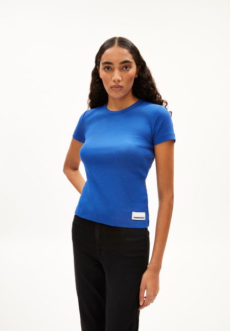 T-shirt côtelé en coton bio | bleu "kardaa dynamo blue" - Armedangels