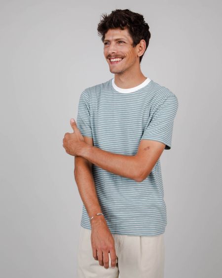 T-shirt bleu clair rayé en coton bio - stripes t-shirt storm blue