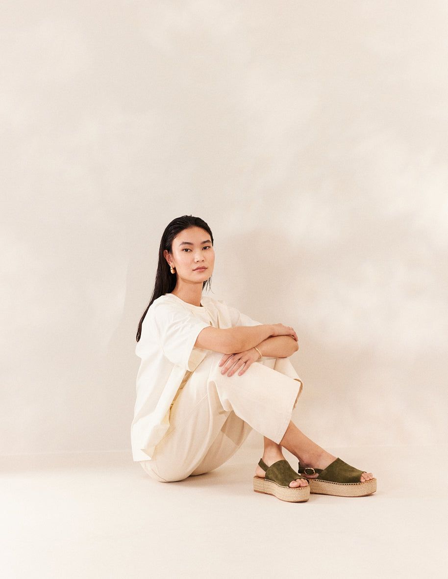 Plateau-Espadrilles aus zertifiziertem Leder | Grün "espadrilles maya - suède sapin", Odaje ex M.Moustache, Foto 4