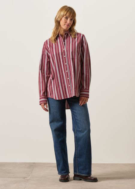 Weites Hemd aus Bio-Baumwolle | Gestreift "Stripe loose shirt blouse | velvet red-amberwood", Armedangels, Foto 5