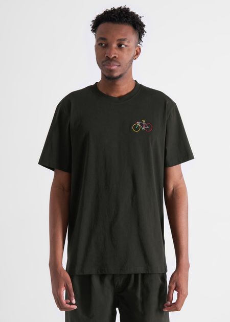 T-shirt brodé en coton bio | noir "stockholm small paper cut bike black" - Dedicated