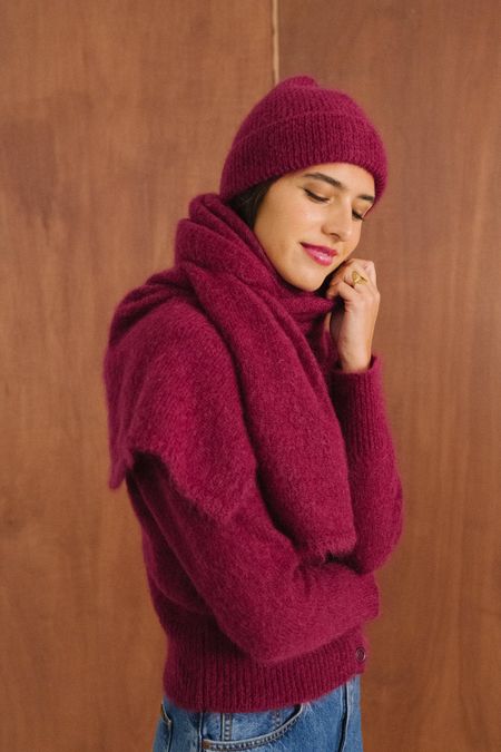 Châle De Poche Lafayette 148 Framboise - Angora/laine Avec Franges - Neuf Avec étiquettes - Solide