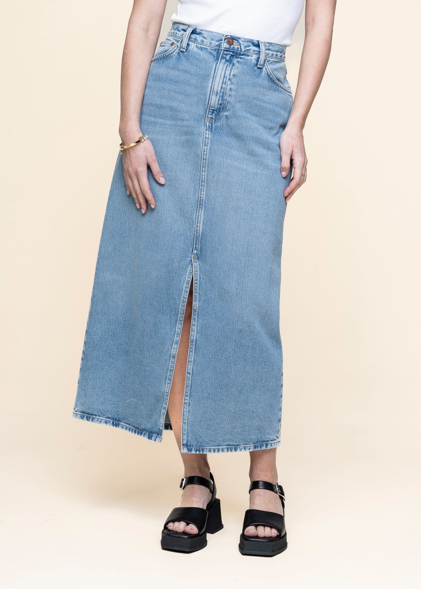 Jupe longue jean en coton bio | bleu "anna denim skirt desert - light blue", Nudie Jeans, photo 3