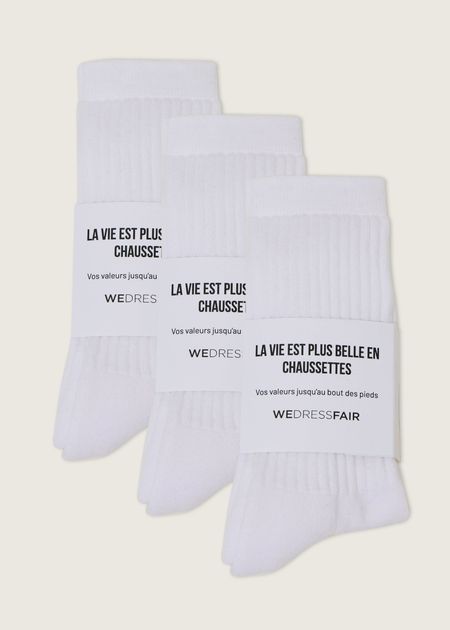 Pack de 3 paires de chaussettes en coton bio | blanc - WeDressFair