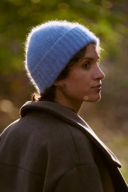 Hellblaue Mohair-Mütze