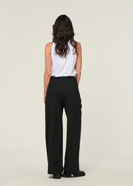 Pantalon large à pinces en laine froide certifiée | noir "black pat pants", Thinking Mu, photo 5