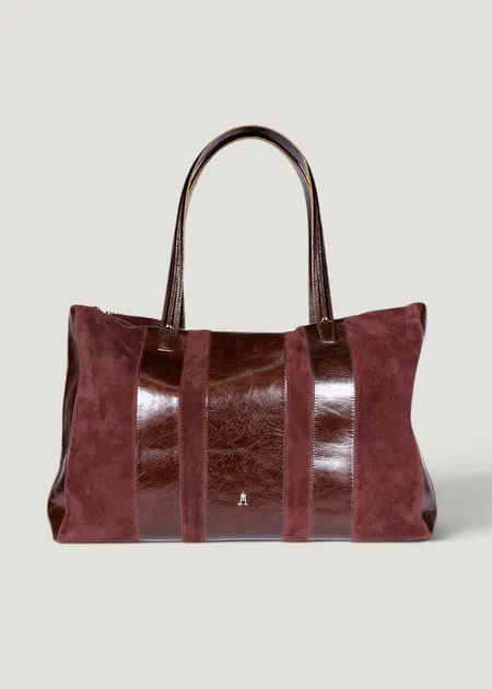 Cabas en cuir et suède certifiés | bordeaux "tall stripe - acajou burgundy", Craie Studio, photo 2