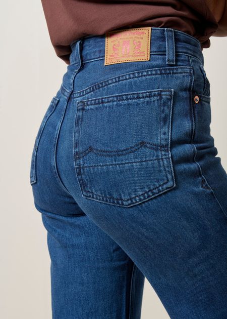 Jean évasé en coton bio | bleu "jane - alex dark worn" - Kings of Indigo