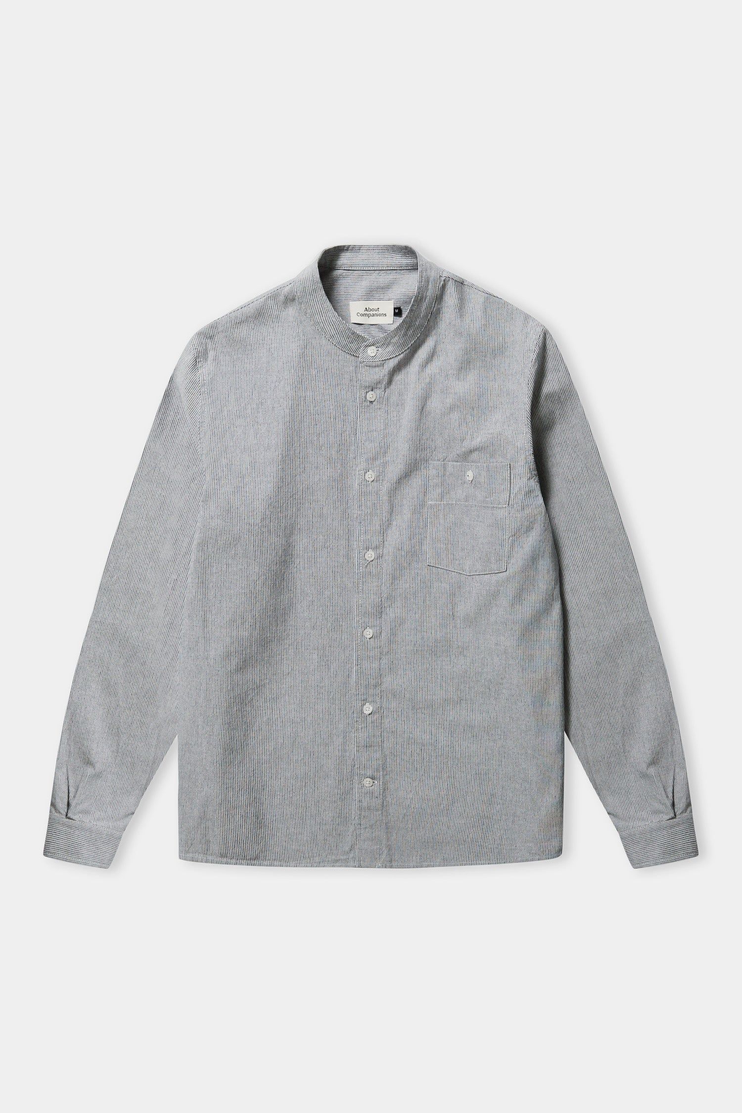 Chemise col officier en coton bio | rayée bleue "nathan eco oxford striped navy", About Companions, photo 5
