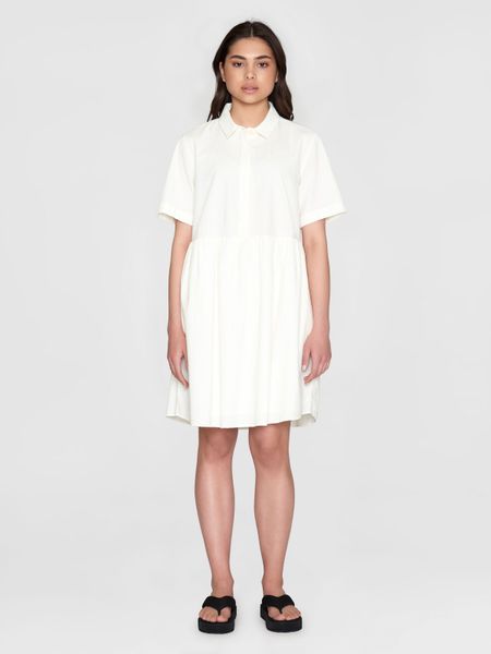 Robe chemise en seersucker en coton bio | blanc "seersucker short shirt dress egret"