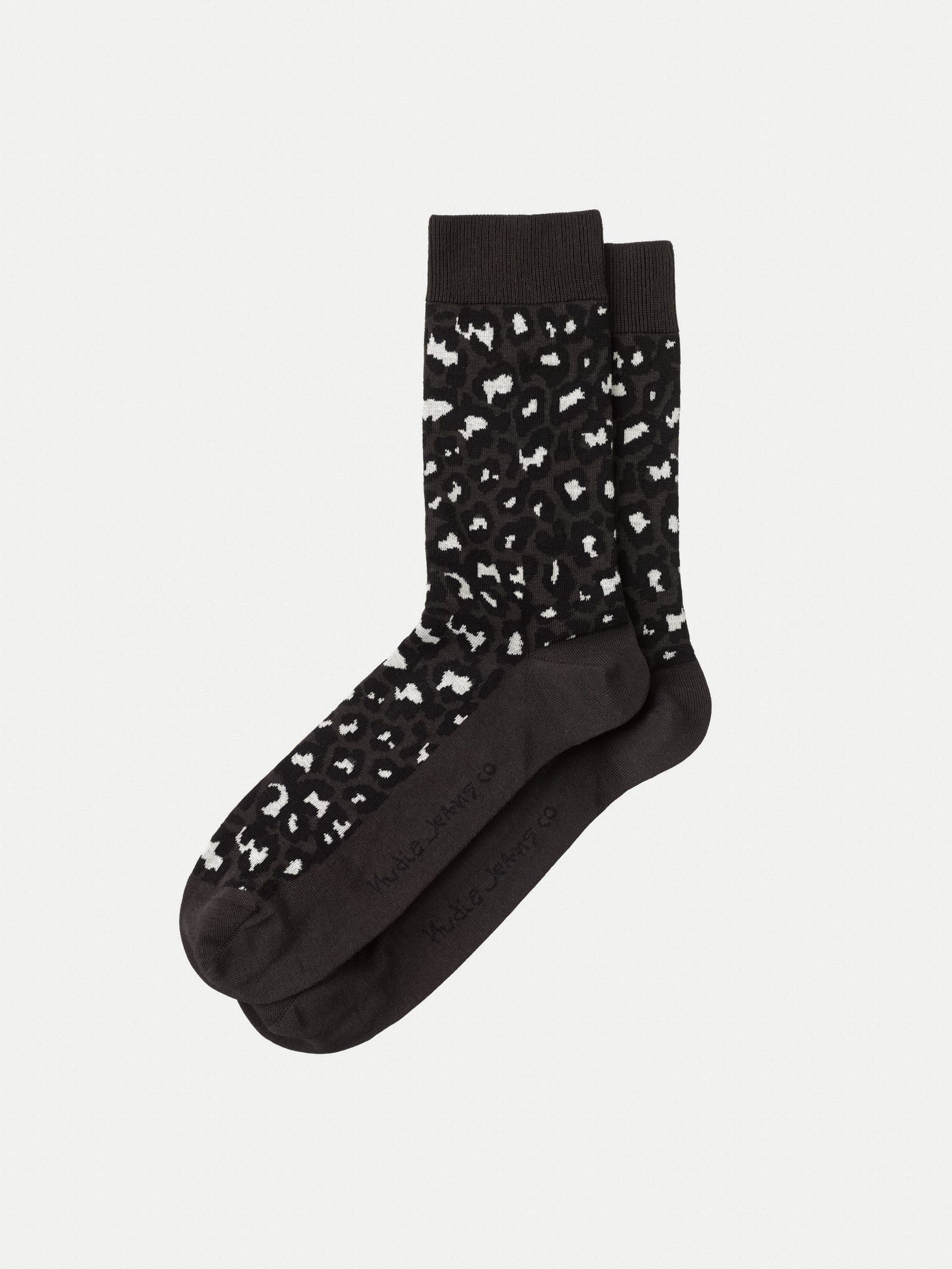 Chaussette haute noir léopard - olsson leopard black, Nudie Jeans, photo 1
