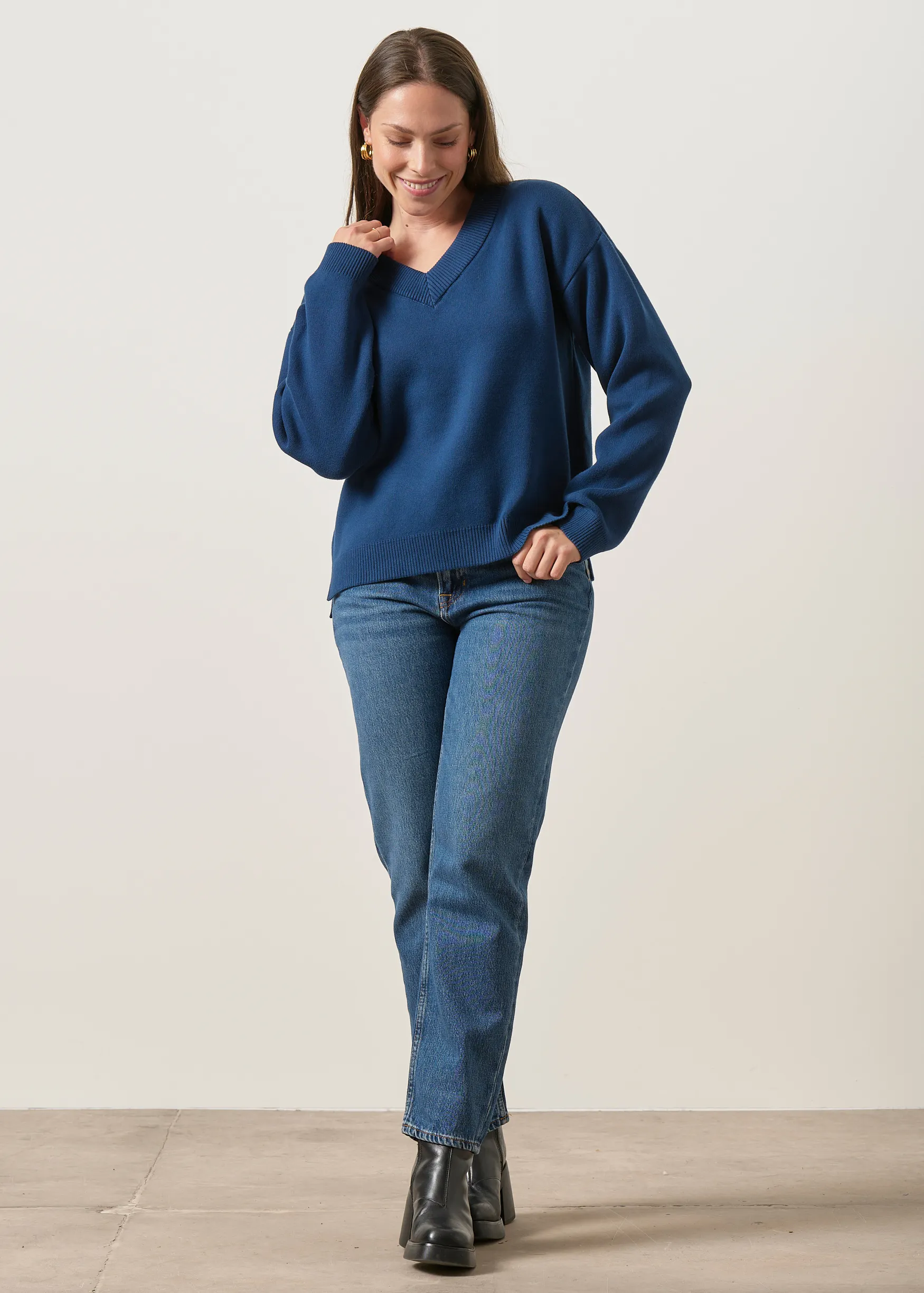 Pull interlock col v en coton bio | marine, WeDressFair, photo 3