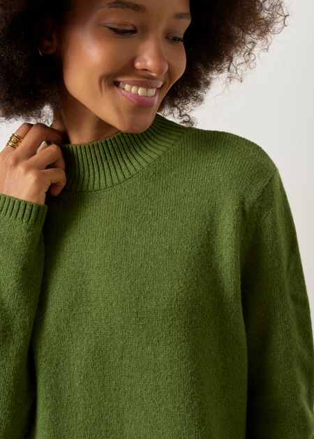 Robe courte manches longues en laine mérinos recyclée | vert "Lou" - WeDressFair