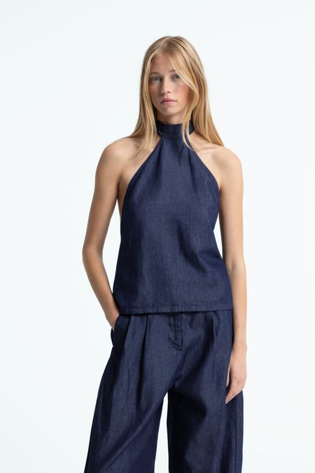 Top dos nu en coton bio, tencel et lin | bleu foncé "Thema - scarlett rinse" - Kings of Indigo