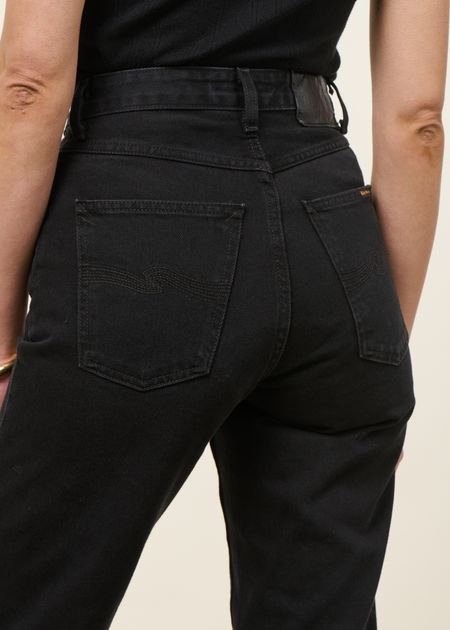 Jean mom en coton bio | noir "breezy britt aged black" - Nudie Jeans