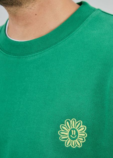Sweat oversize en coton bio | vert "Asis percales daisy sweatshirt green" - Brava Fabrics