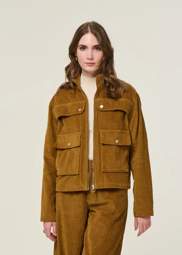 Veste velours en coton bio | camel "light oak corduroy celia jacket - brown", Thinking Mu
