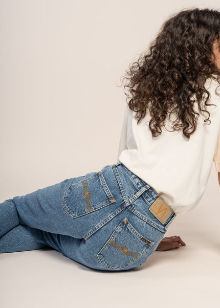 Jean mom en coton bio | bleu "breezy britt casual blue" - Nudie Jeans