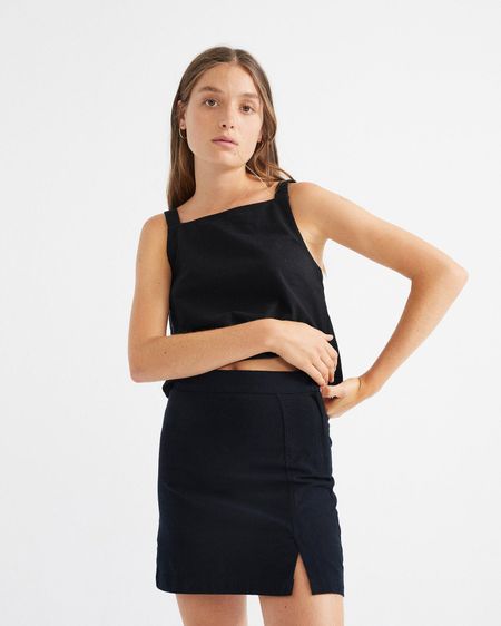 Jupe moulante fendue noire en coton bio - tulipan skirt, Thinking Mu, photo 3