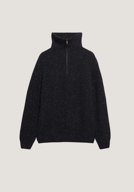 Pullover mit Reißverschlusskragen aus Bio-Baumwolle und recycelter Wolle | Schwarz "Tweed knit troyer - black", Armedangels, Foto 5