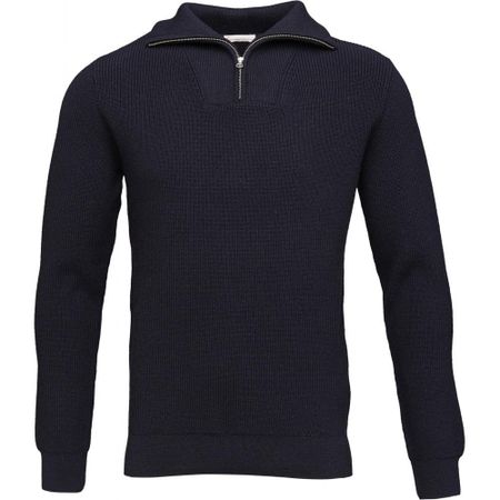 Pull col zippé marine en coton et laine bio - valley, Knowledge Cotton Apparel, photo 5