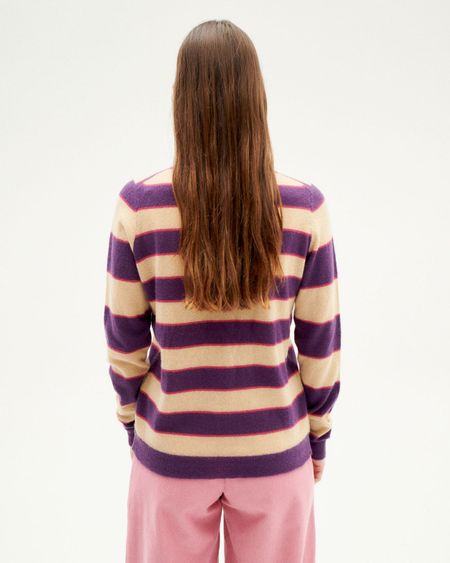 Pull en laine mérinos et matière recyclée | rayé violet "violet stripes zoe knitted sweater" - Thinking Mu