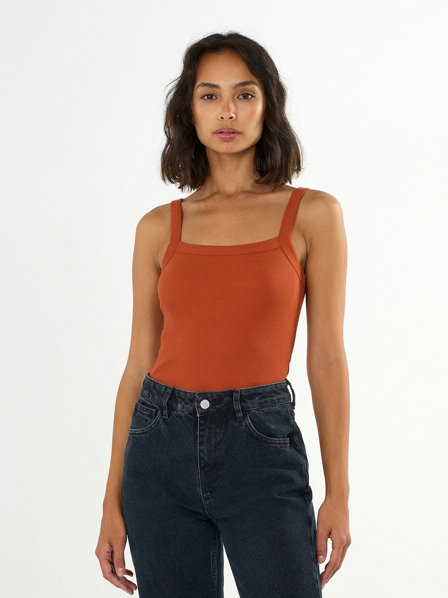 Débardeur en coton bio | rouille "rib strap top - burnt brick", Knowledge Cotton Apparel, photo 1