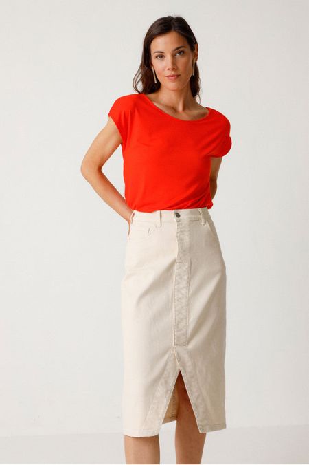 Jupe jean en coton bio | beige "aintzane creme"